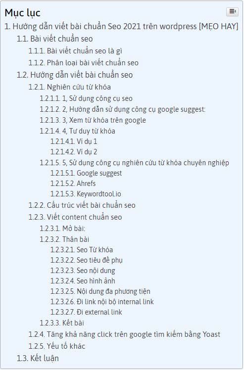 mục lục viết bài chuẩn seo 2021