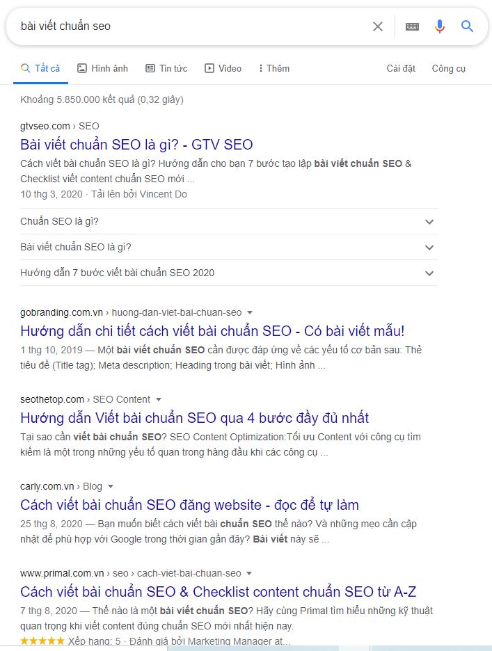 từ khóa bài viết chuẩn seo trên google