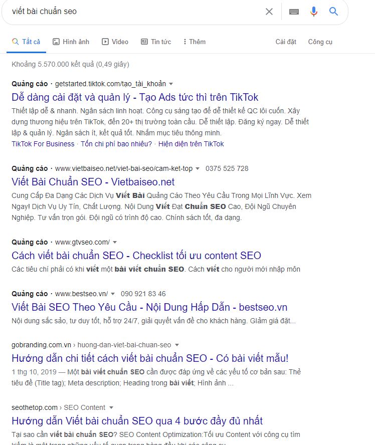 từ khóa viết bài chuẩn seo trên google