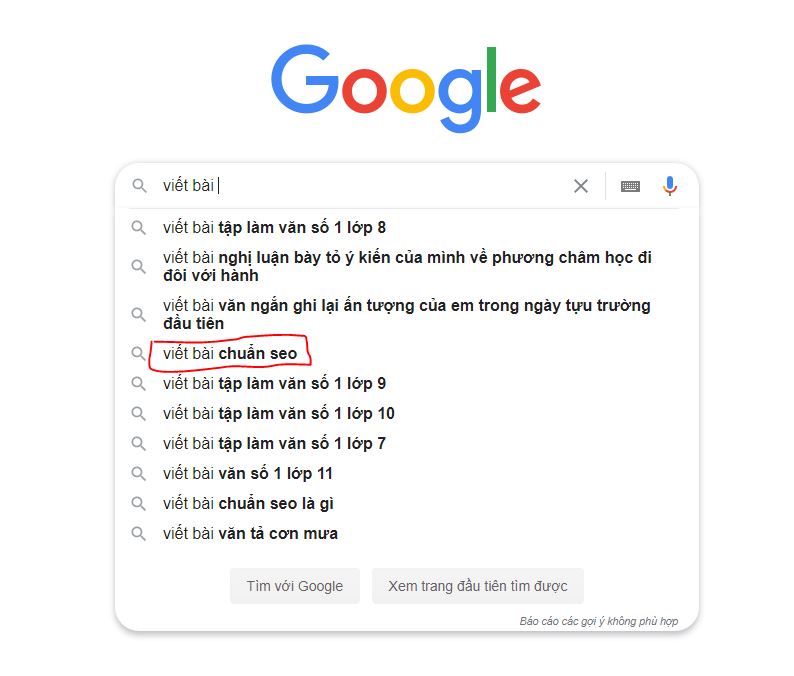 viết bài chuẩn seo sử dụng google sugguest